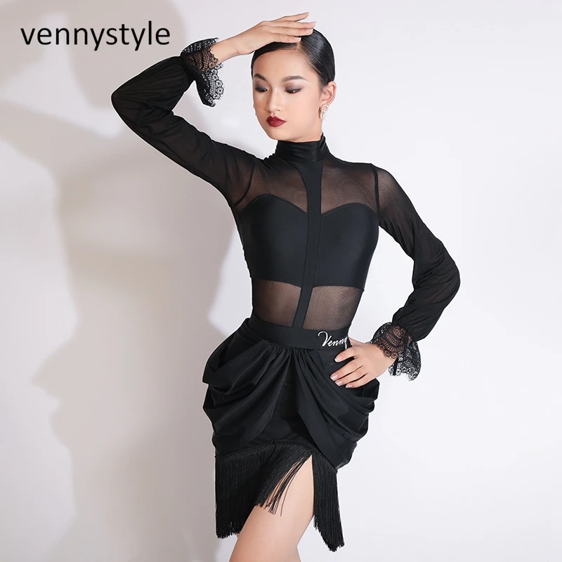 

Venny 2023 Hot Sale Girls Latin Competition Costume Salsa Tango Rumba Dance Skirt Tassels Skirts Latin Dance Performance Clothes