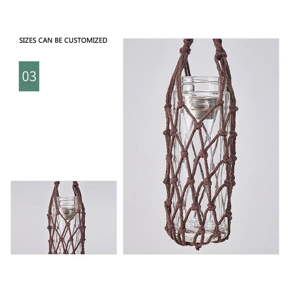 Hand Woven Water Cup Mesh Bag Weave Can Be Suspended Water Bottle Cover Cotton Rope Multiple Colors Pouch Visible Bag