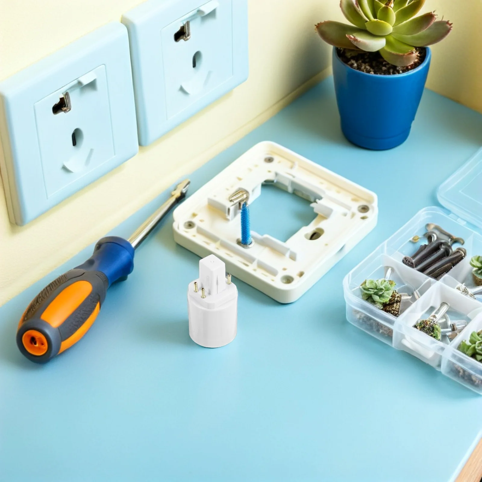 6Pcs G24q to E27 Light Socket Adapter Four Pin Lamp Holder Base Adapter Converter Screw Base Lamp Holder Converter for Home