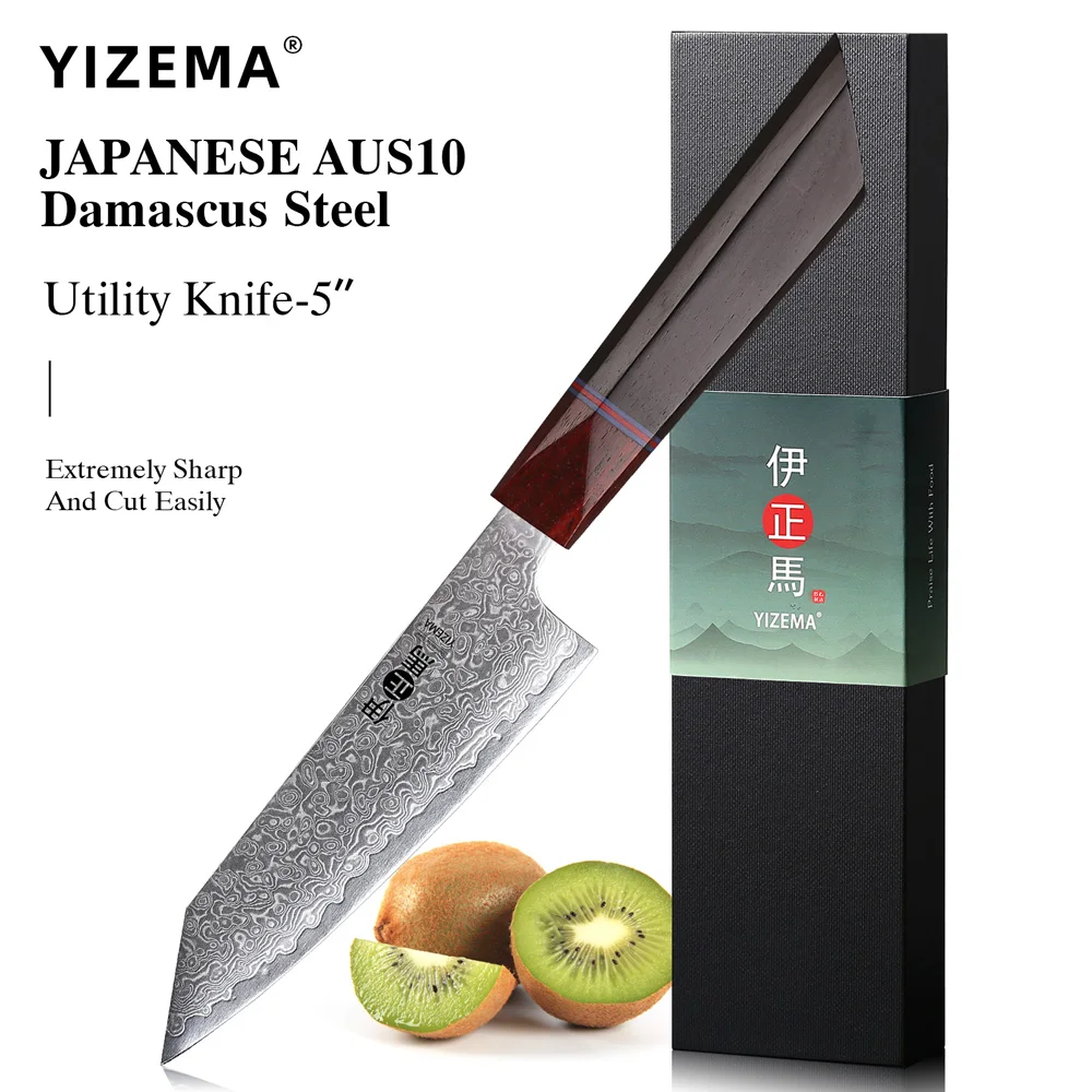 

YIZEMA 5" Utility Knife Damascus Professional Chef Knife Japanese Hand Forged Kitchen Paring Fruit Vegetable Meat Cooking Tools