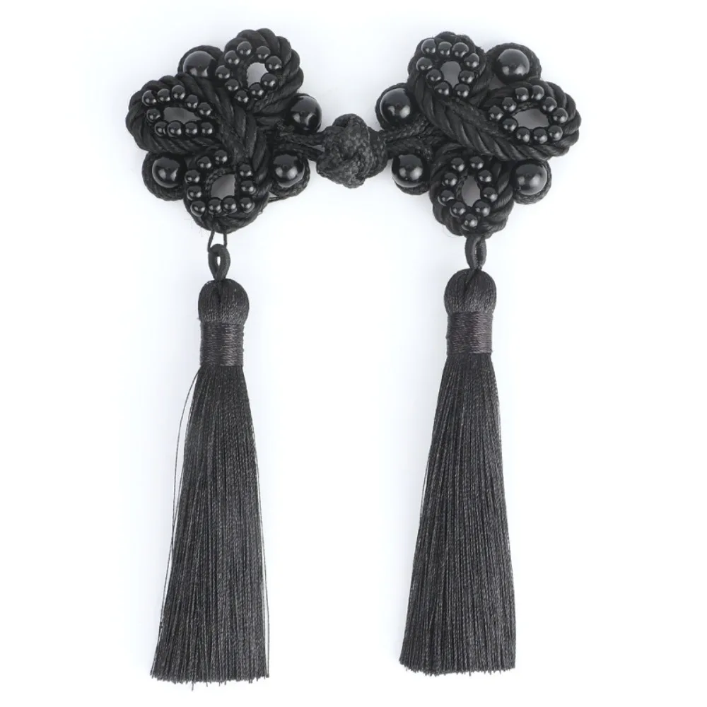 1PCS Chinese Style Tassel Plate Buckle Long Tail National Tide Decorative Buttons Hand-beaded DIY Clothing Chinese Knot Button