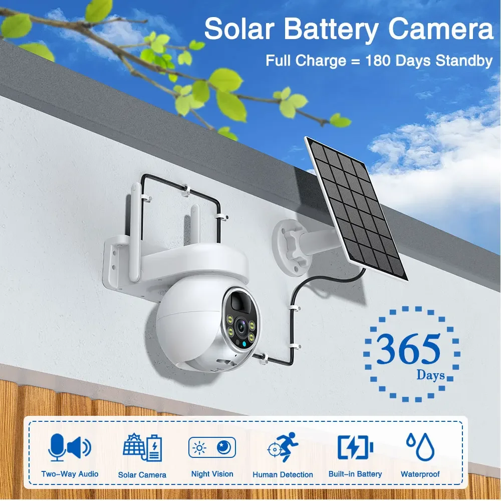 5MP Battery Solar Powered WiFi Wireless PTZ Outdoor PIR Human Detection Patrol PIR Security Surveillance FHD Camera Tuya Smart
