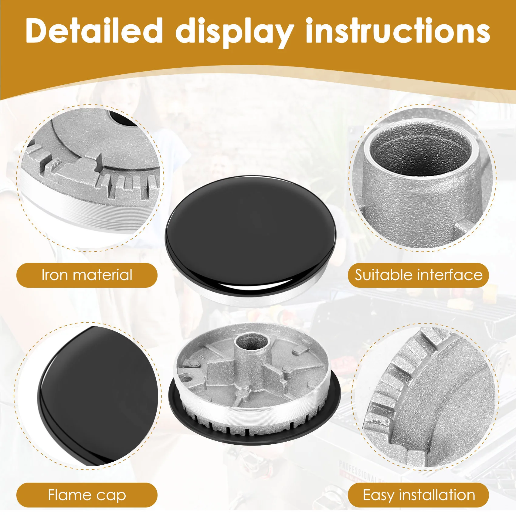 1Set Oven Gas Hob Burner Crown Flame Cap Gas Burner Flame Cap Fits Most Gas Stove Burners-AC17