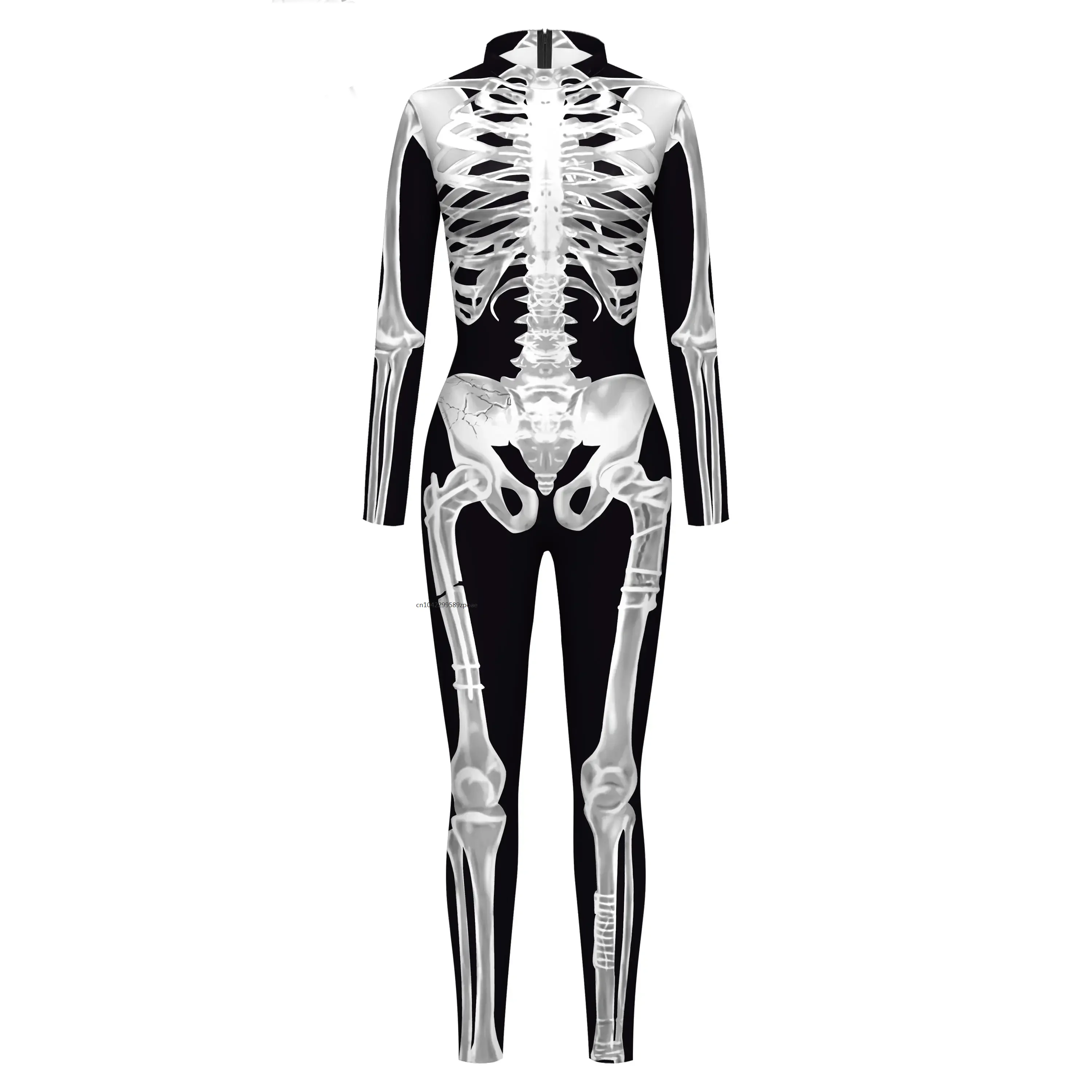 Cosplay Costume Scary 3D Skeleton Print Bodysuits Adult Clothes Unisex Halloween Carnival Sexy Elastic Spandex Jumpsuits Catsuit