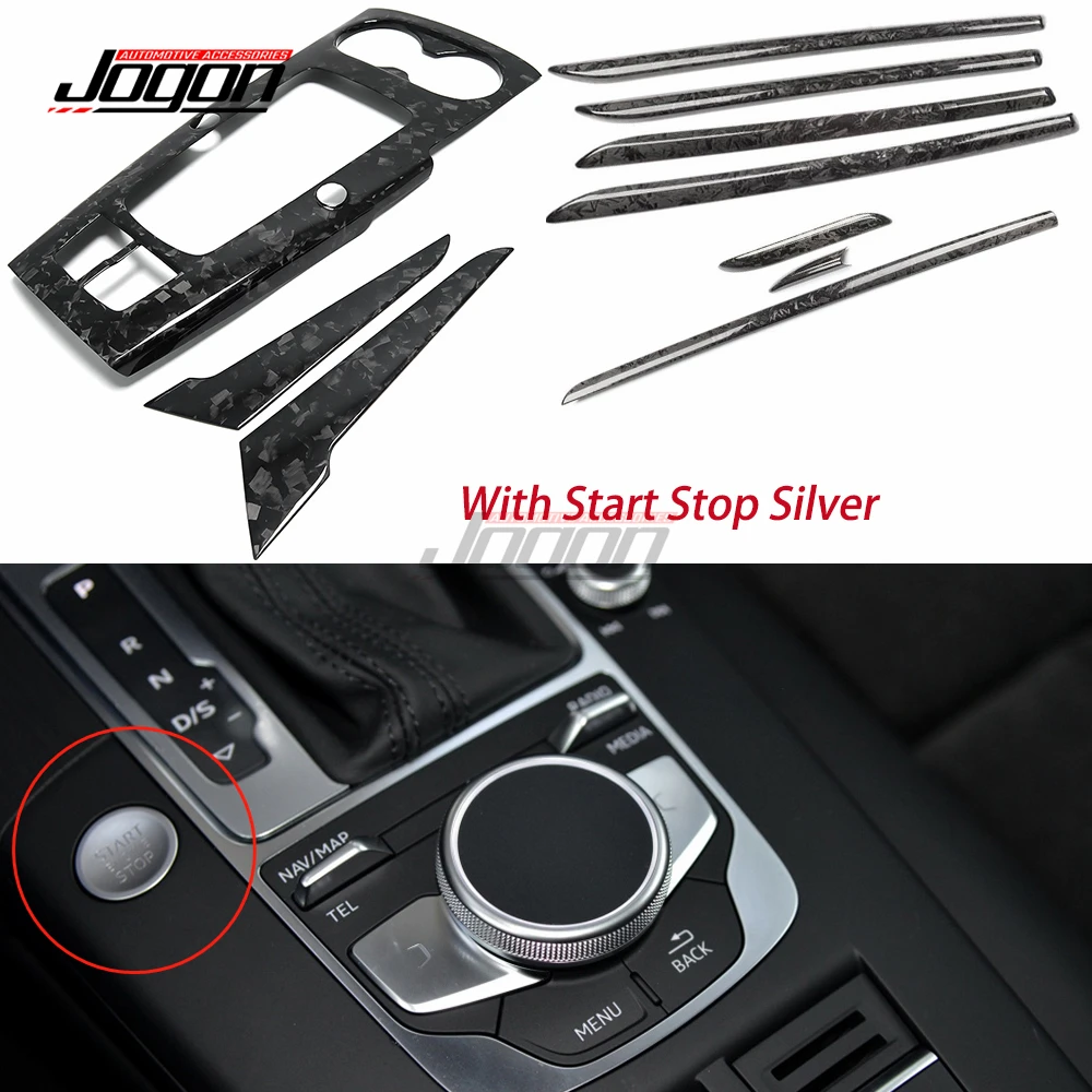 10pcs RHD Forged Carbon Car Interior Center Console Gear Shift Strip Inner Door Panel Cover Trim For Audi A3 8V S3 RS3 2014-2018