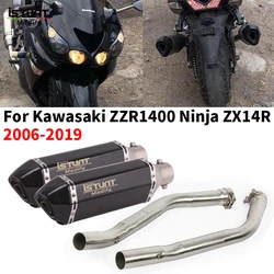 Full Exhaust System For Kawasaki Ninja ZX14R ZZR1400 2006-2016 Muffler Connector Link Mid Tip Pipe Tube Escape Moto With Laser