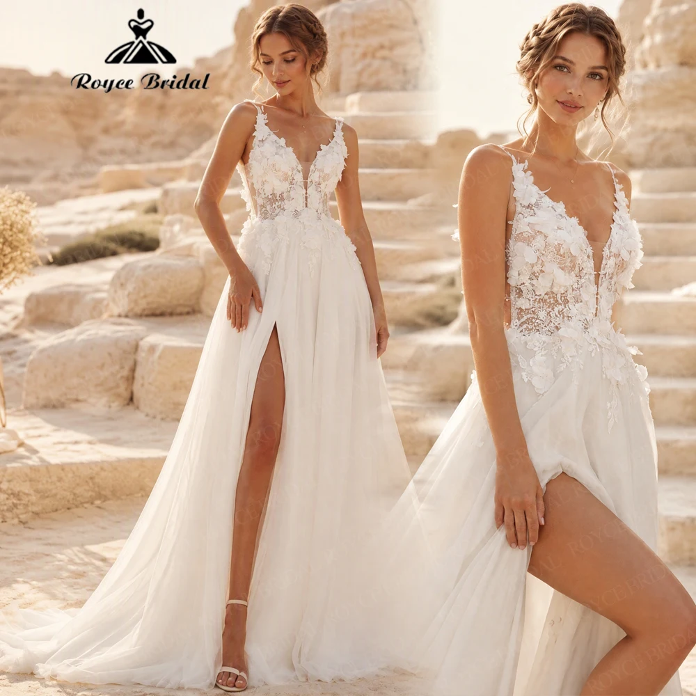 Roycebridal Boho Backless V Neck A Line Wedding Dresses 2027 Appliques Sexy Beach Bridal Gown Customized Vestido De Novia