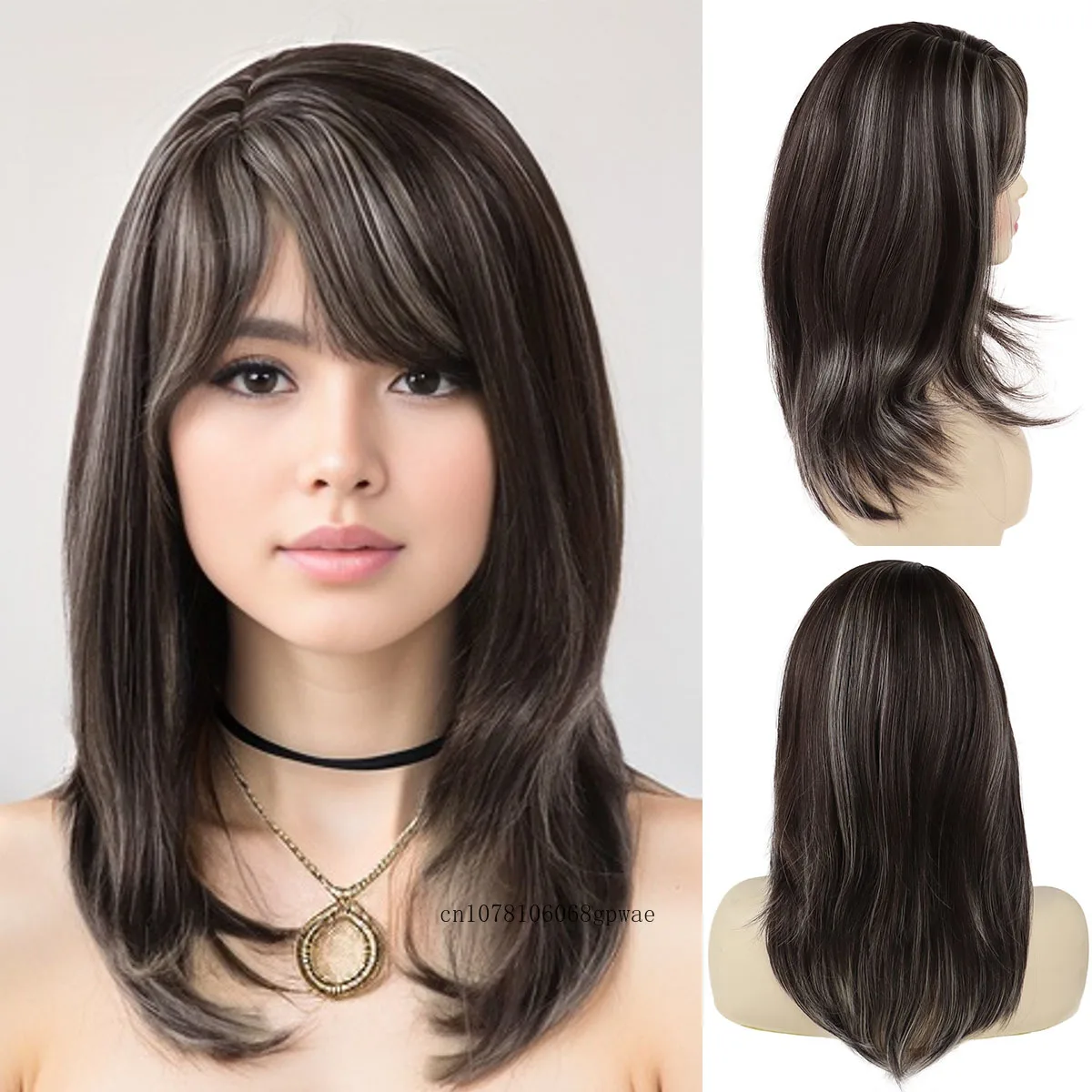 Synthetic Mix Brown Highlight Wig for Women Long Straight Wig with Bangs Natural Soft Hair Daily Ladies Wig Cosplay Halloween