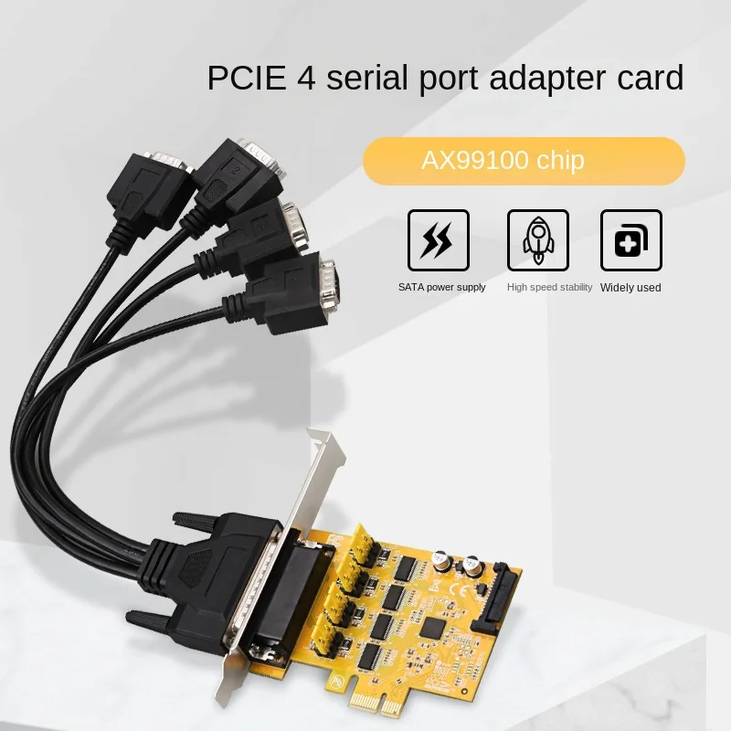 

PCIE Quad Serial Port With Power Adapter RS232 Serial port card SATA 9-pin power adapter card