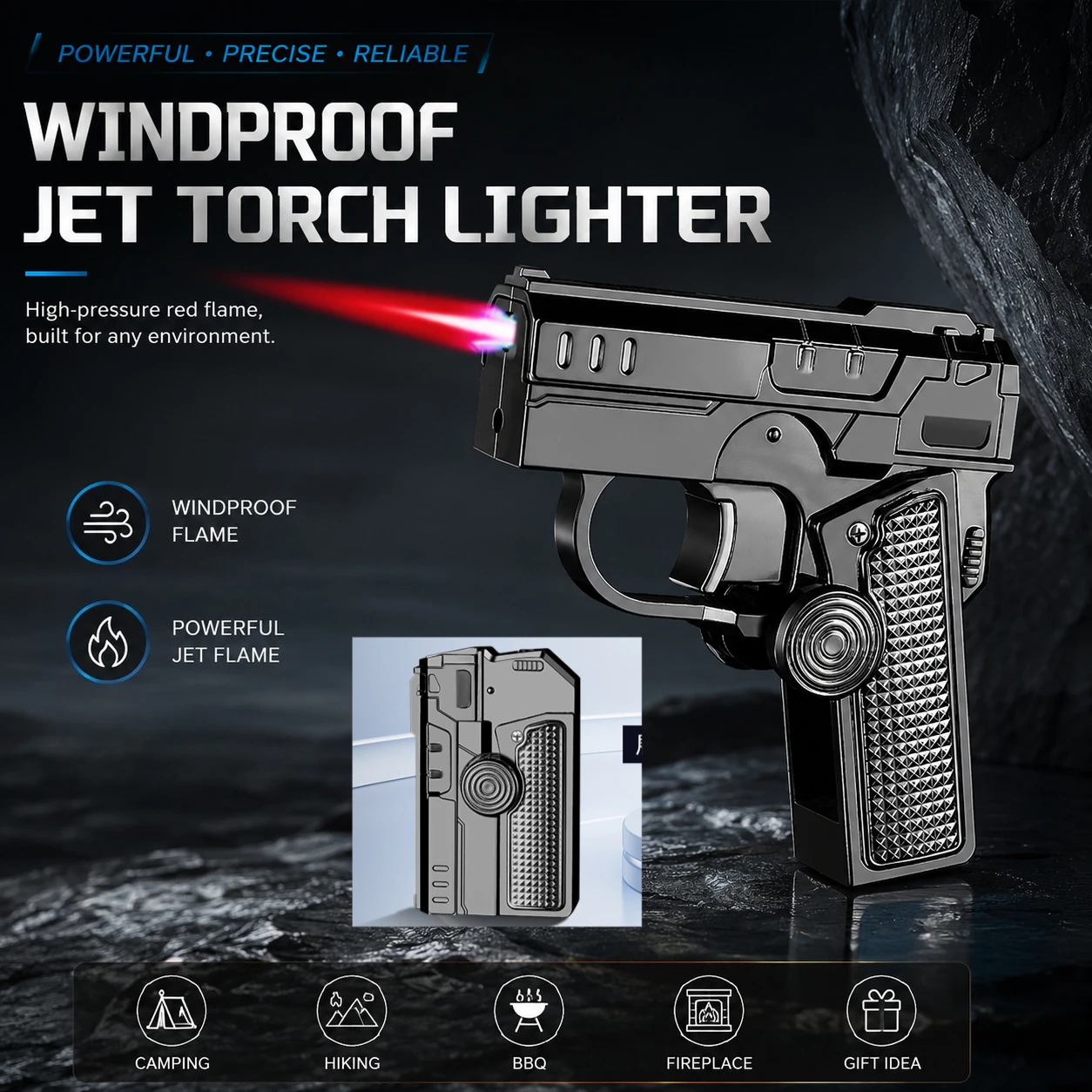 Multi Functional Folding Dual Form Decompression Gyro Gun Shaped Lighter with Creative Deformation and Windproof Red Flame