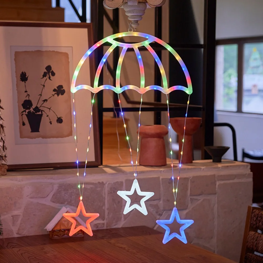 8 Modes of Lighting Parachute Star Lantern Warm/Colorful Light Pink Heart LED Christmas Parachute Lights Romantic Usb Powered