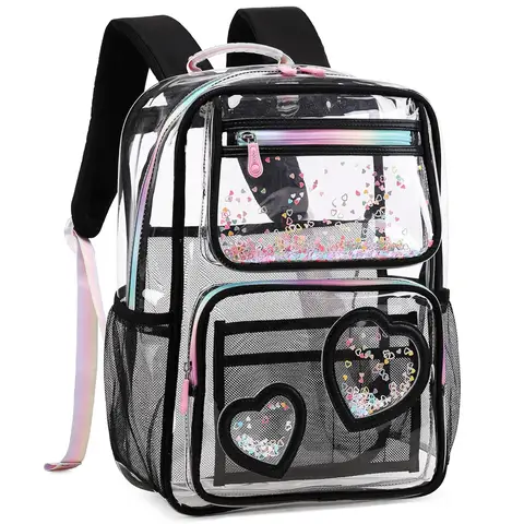 Clear Backpack for Girls Women Transparent Kids Elementary College School Bag Travel Laptop Backpacks Large Bookbags (Black)