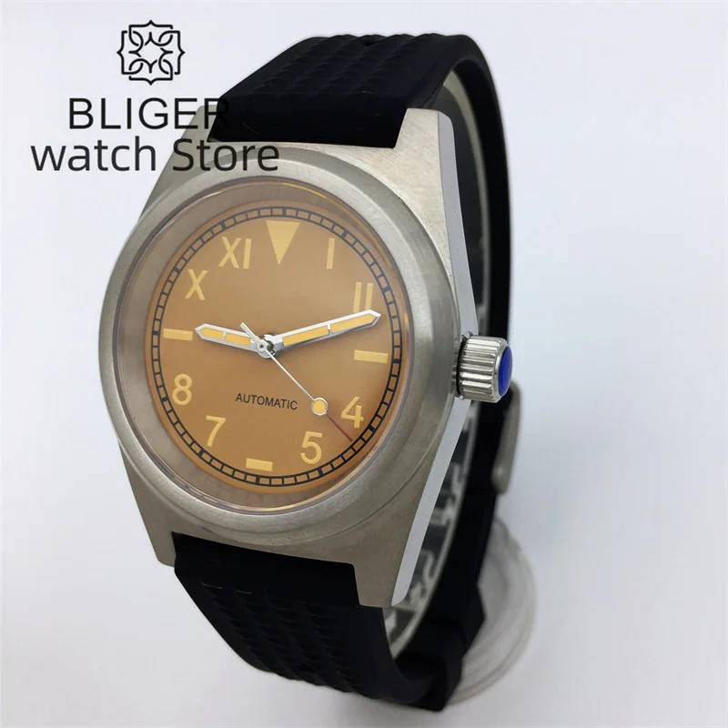 BLIGER 38mm brushed case NH35A PT5000 Automatic Watch For Men Vintage California Dial Luminous Index Sapphire glass rubber strap