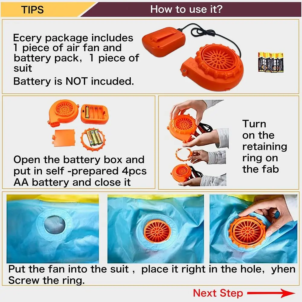 

Аксессуары Мини-вентилятор для костюма Питьевой легкий надувной воздуходувка Универсальный вентилятор с батарейным питанием