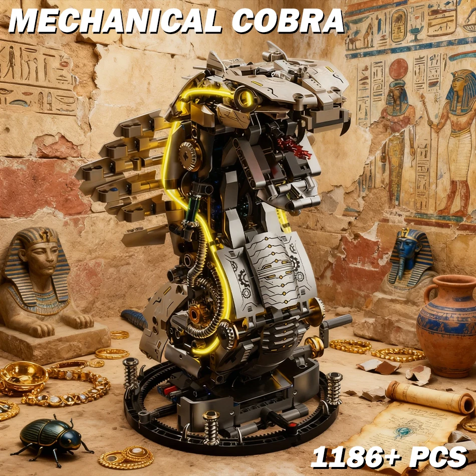 

1186 шт. моторизованные механические строительные блоки с головой кобры, технические животные, змеи, настольные украшения, кирпичи, игрушки для детей, подарки