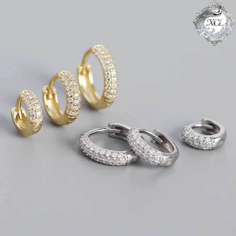 

Серьги-кольца XCL из стерлингового серебра 925 пробы с тремя рядами фианитов, серьги с микроинкрустацией цирконами AAA+, ювелирные изделия для женщин и девушек, подарок на свадьбу