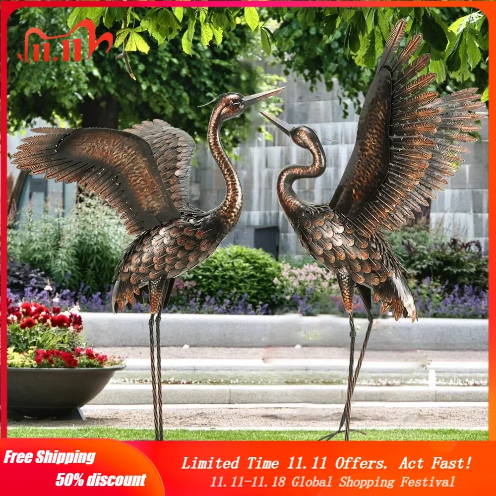 Garden Statue Outdoor Metal Heron Crane Yard Art Sculpture for Lawn Patio Backyard Decoration,46 inch (2-Pack)