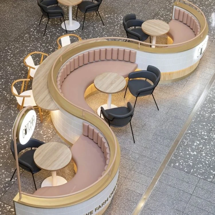 Restaurant Furniture Cafe Dining Table Chairs Set Hamburger Shop Bar KTV Club Sectional Sofa Booth Seating Hotel Kitchen Wood