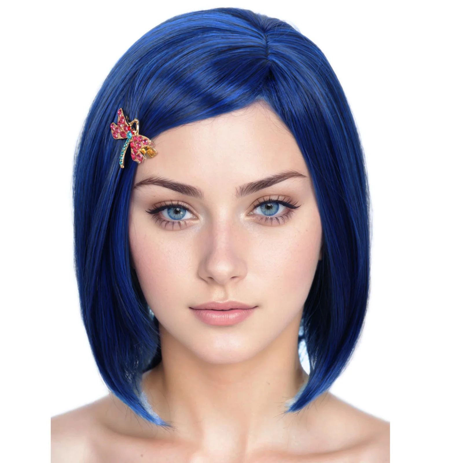 Dark Blue Short Straight Bob Wig with Hairpin Heat Resistant Synthetic Hair