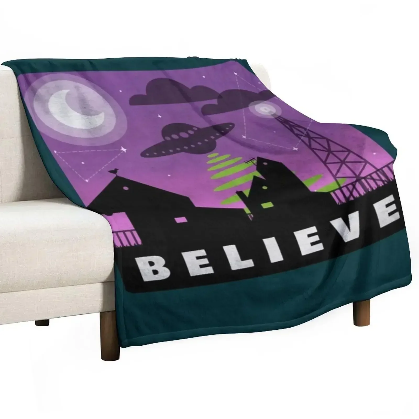 New Believe in aliens village nightscape Throw Blanket Weighted Personalized Gift Blankets