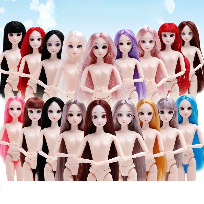 30cm 20 Movable Joints 3D Simulated Eyes Blue Purple Black Eye Long Hair 1/6 BJD Hinged Doll DIY Toy for Girls Gift