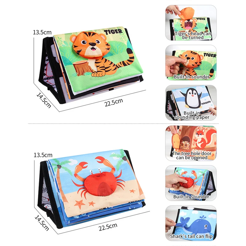10-pagina stoffen boek Montessori Touch And Feel baby zachte bureaukalender stoffen boeken cartoon dieren vroeg onderwijs speelgoed voor baby
