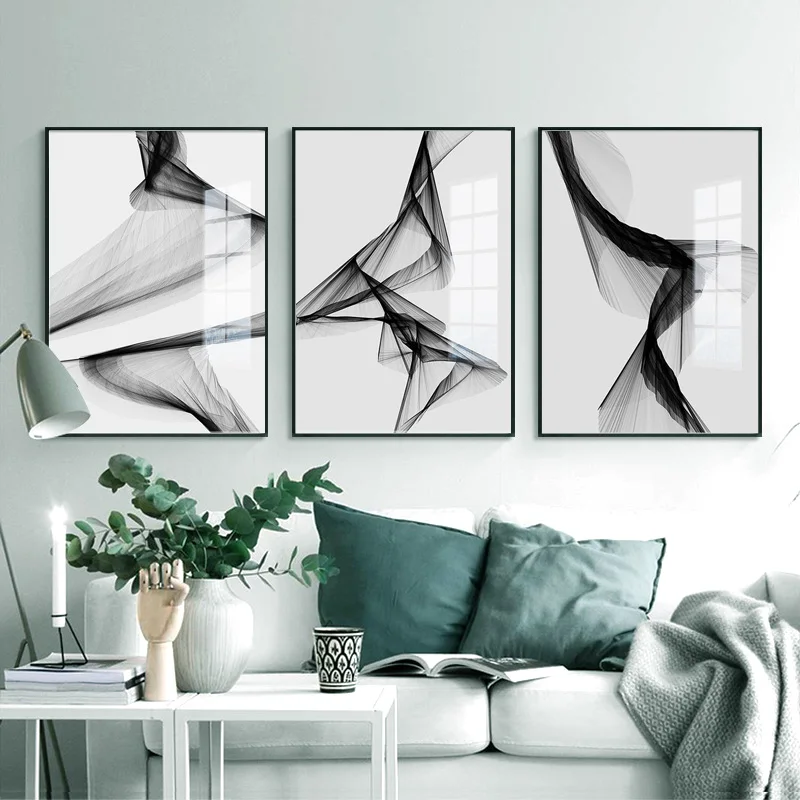 Unframed Nordic Black White art wall art Canvas Painting posters Prints Abstract line Picture for Living Room Morden Home Dec
