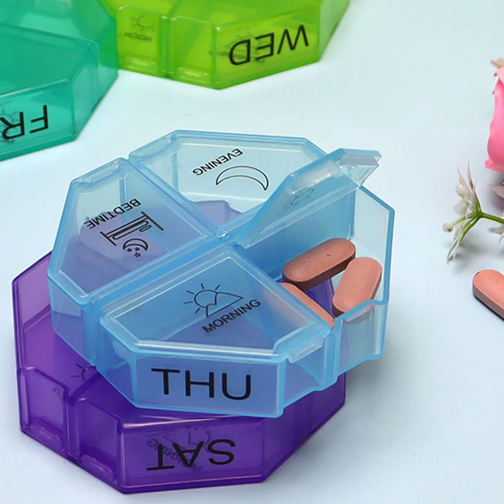 Portable Colorful 28 Grid Weekly Medicine Box Large Capacity Medicine Tablet Dispenser For Home Travel