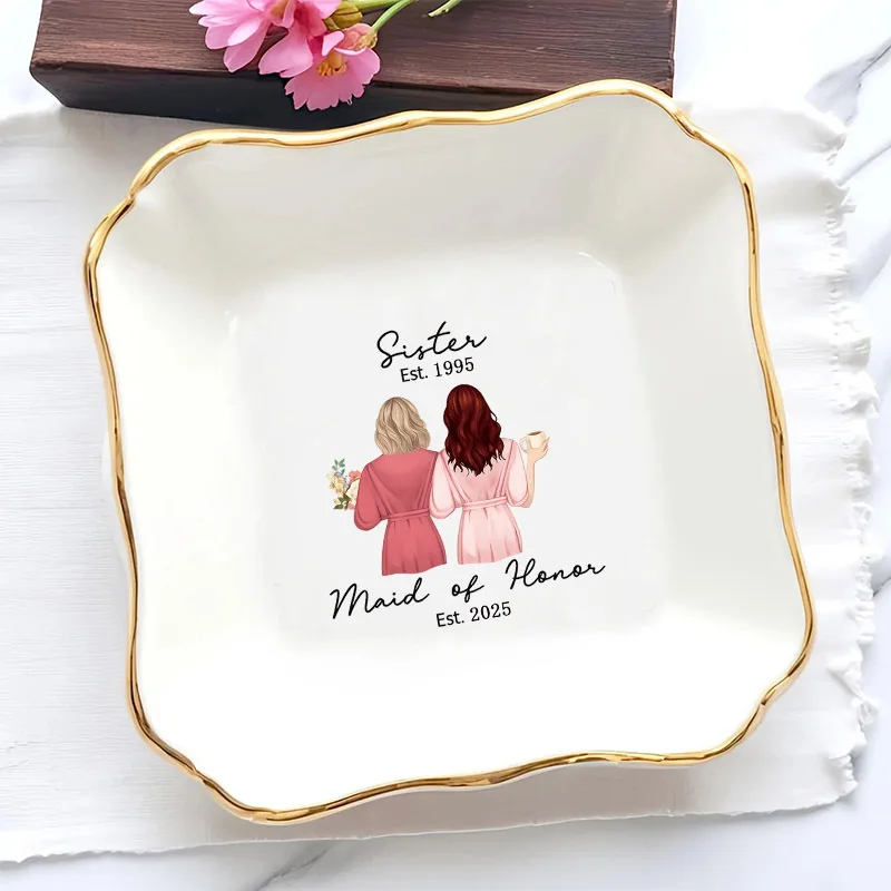1pc Customized Bridesmaid Design Wedding Ring Dish, a Perfect Gift for Women, Serving As a Trinket Tray, Keepsake Plate, And Jew