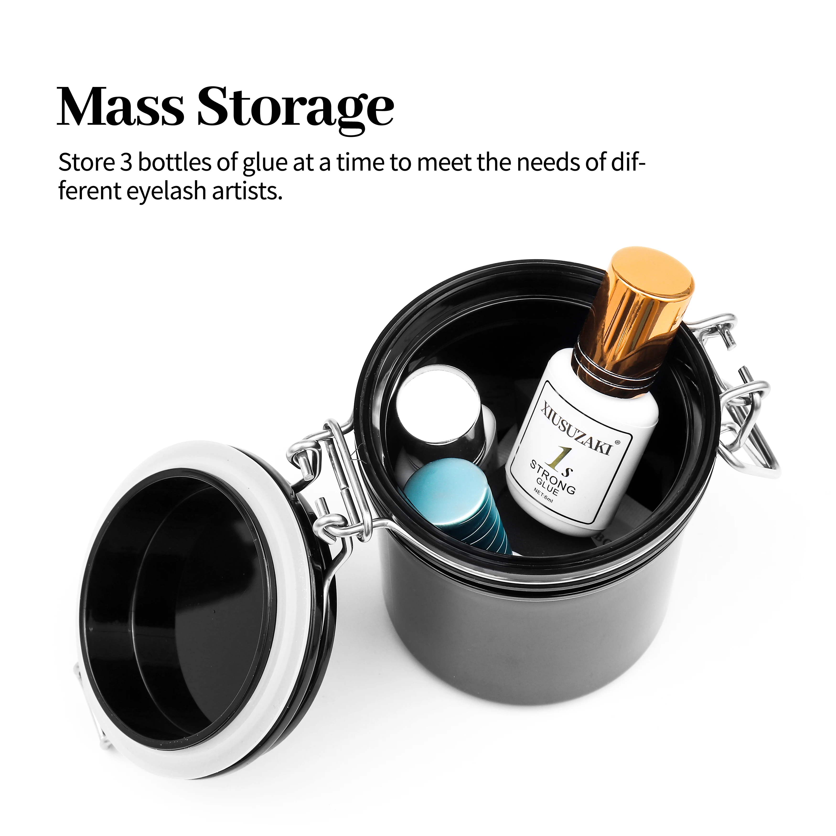 EyeLash Glue Storage Container Airtight Adhesive Holder for Eyelash Extensions Glues Hold 3 Adhesives Sealed Jar Tank Box