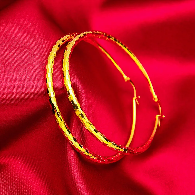 

Women's Diamond Earrings, 18K Gold Exaggerated Large Hoop Earrings, Approximately 3.6cm Diameter, AU750 Gold Coil Design.