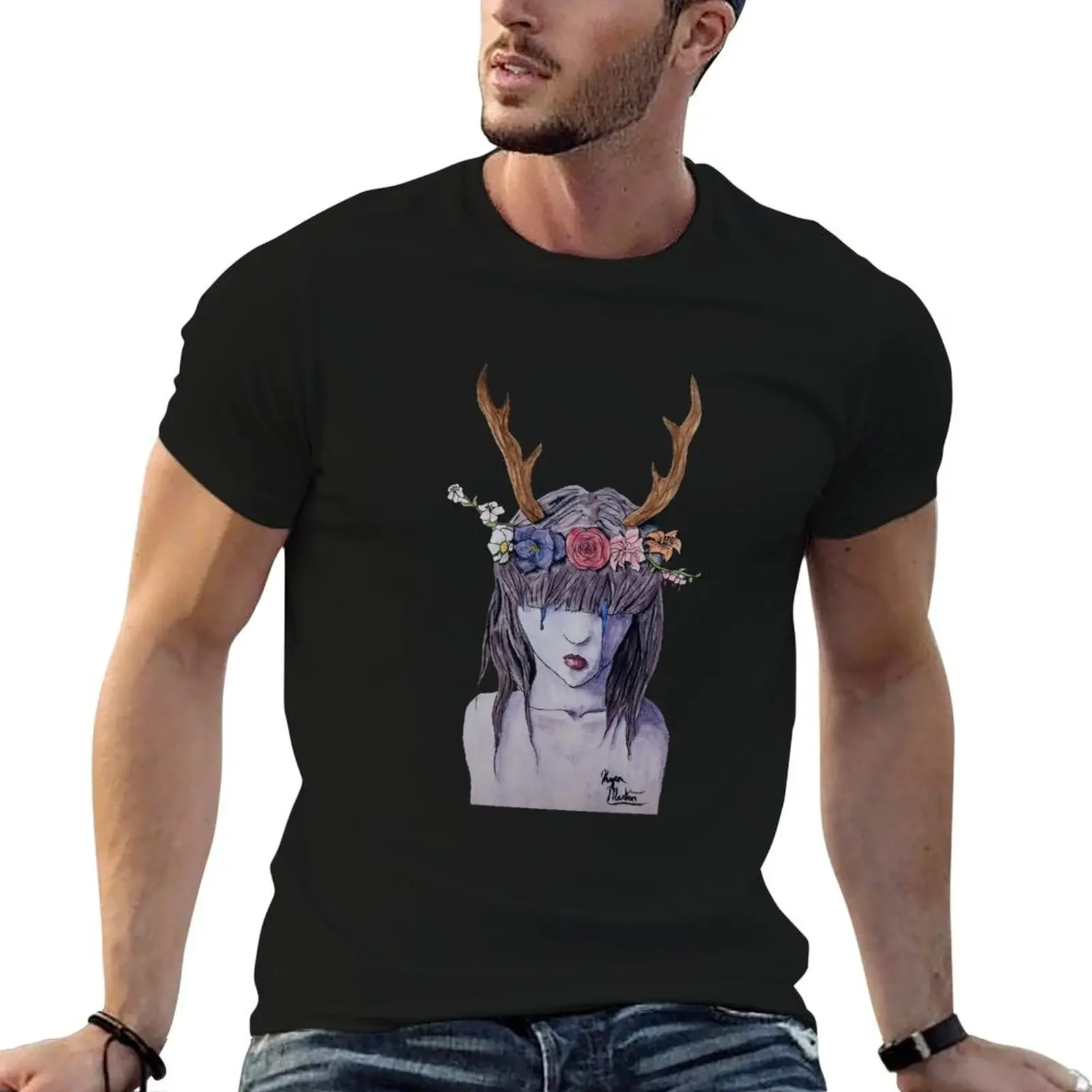 Watercolor Flower Faun T-Shirt cheap stuff hippie clothes anime tshirt graphic t shirt vintage oversized t shirt men