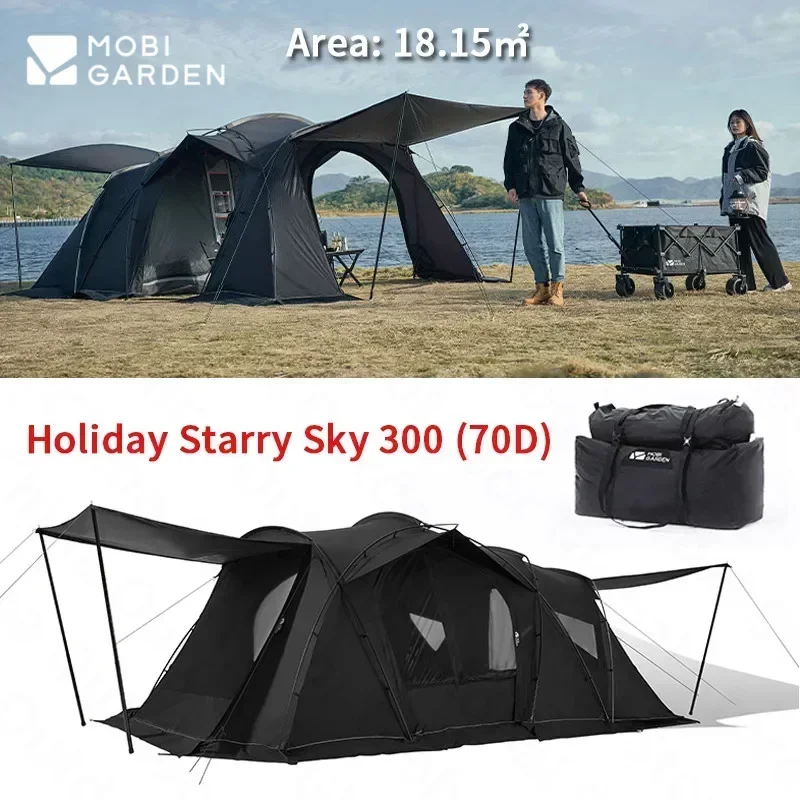 MOBI GARDEN Holiday Starry Sky Luxury Camping Tent Ultralight 70D Nylon Tunnel Tent Large Space Four Season Tent Outdoor Hiking