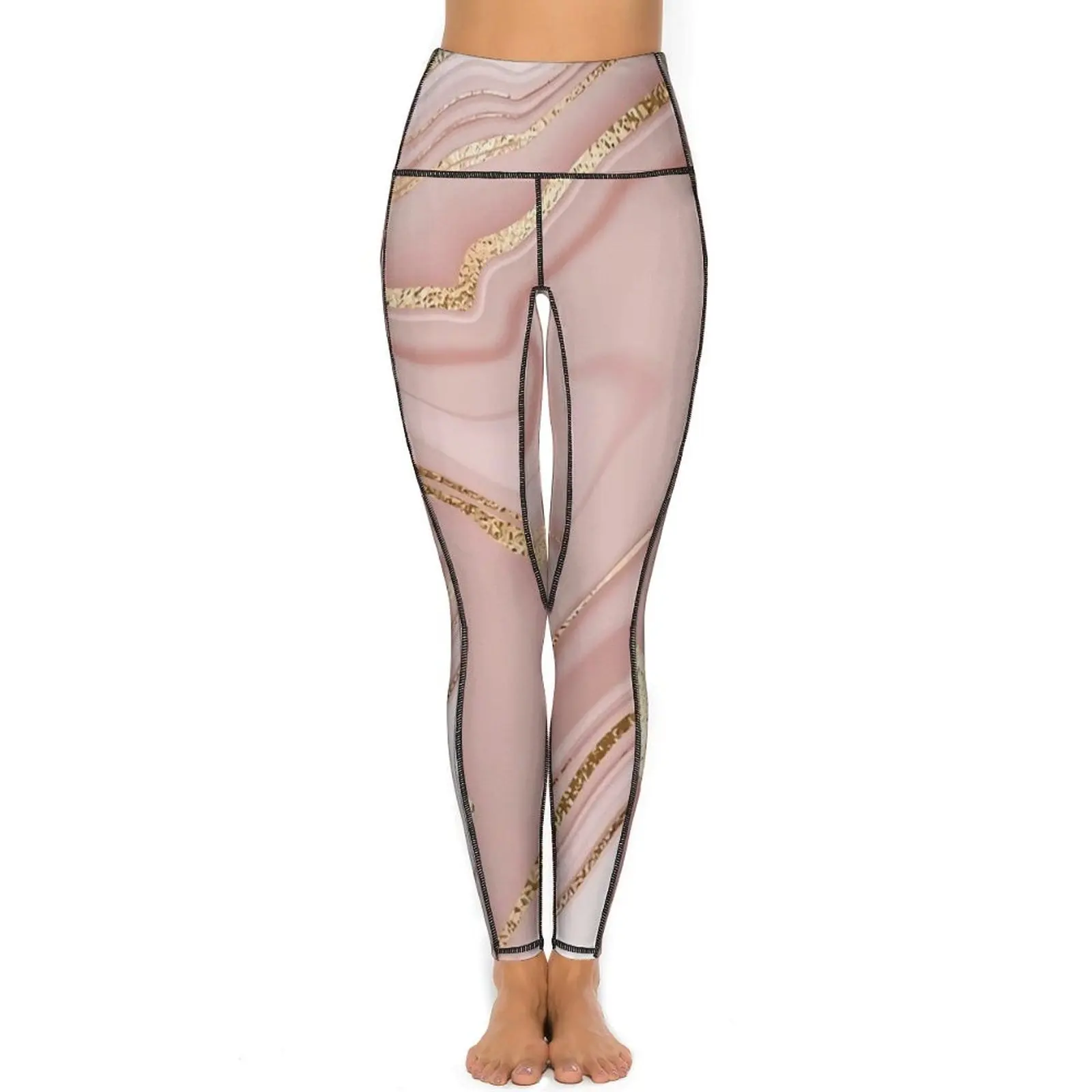 Retro Rose Gold Marble Print Leggings With Pockets  Pattern Yoga Pants Push Up Gym Yoga Legging Kawaii Quick-Dry Sport Pants