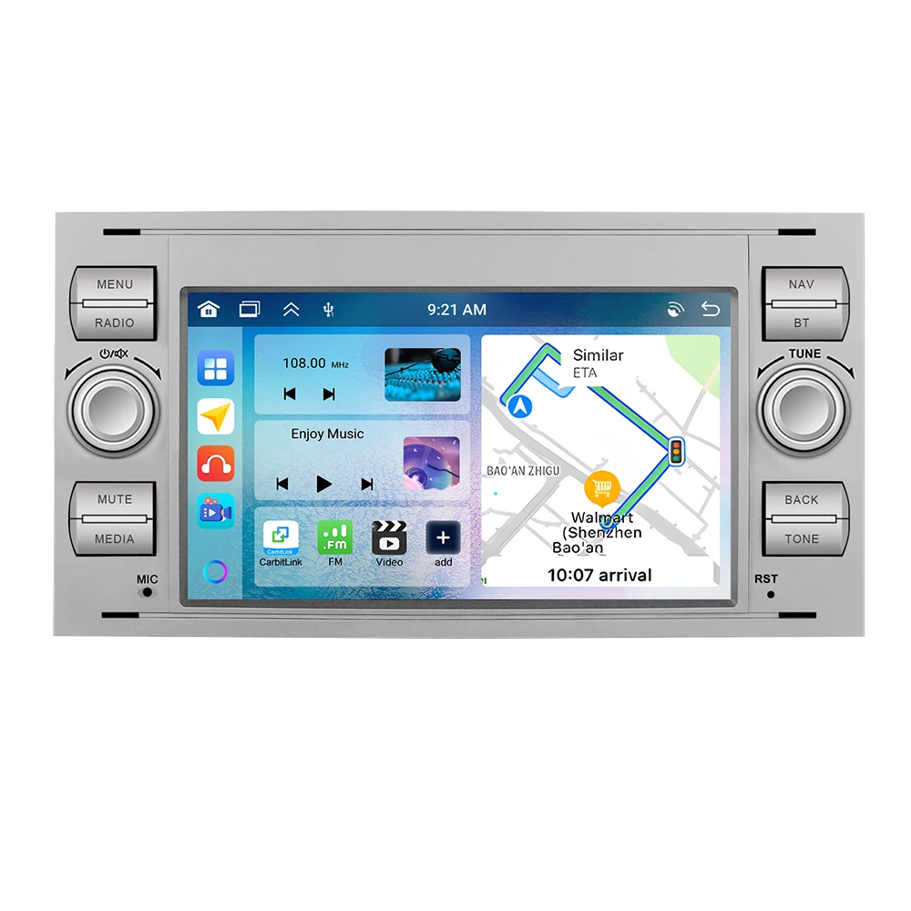 Podofo 7-Zoll Carplay Android Autoradio mit GPS-Navigation für Ford Focus Transit Fiesta Galaxy Mondeo Fusion Kuga C-Max Multifunktionales Auto-Stereo