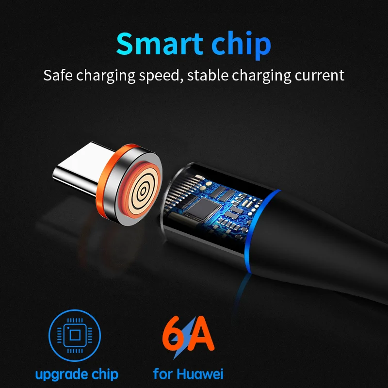 NNBILI 6A Round Magnetic Plug for Huawei Honor 3A USB Type C Magnet Tips Fast Charging Adapter for iPhone Samsung Xiaomi Oneplus