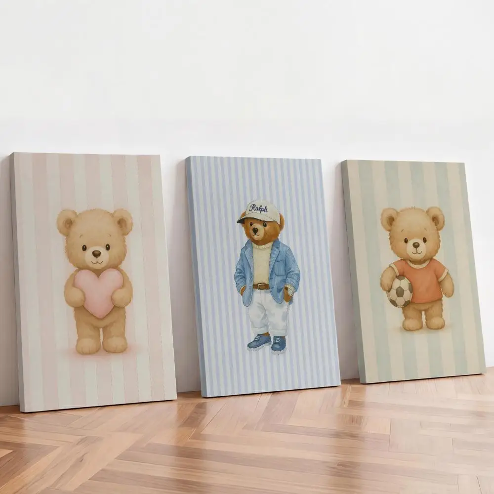 Blue Stripes Panda With Bamboo Teddy Bear Painting Calligraphy Inner Frame Painting Perfect For Living Room Bedroom House Wall D