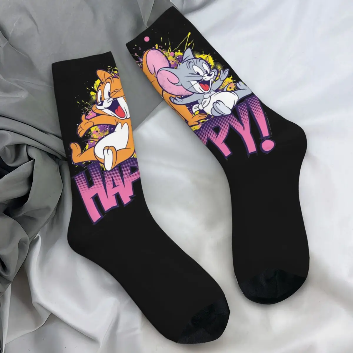 Jerry And And Nibbles Hapy Stockings Printed Leisure Socks Autumn Anti Sweat Socks Men's Outdoor Sports Soft Breathable Socks