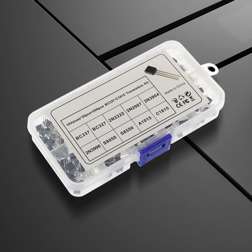 200PCS Transistor Assortment 10 Values TO-92 PNP NPN BC327 BC337 2N2222 2N2907 2N3904 2N3906 S8050 S8550 A1015 C1815