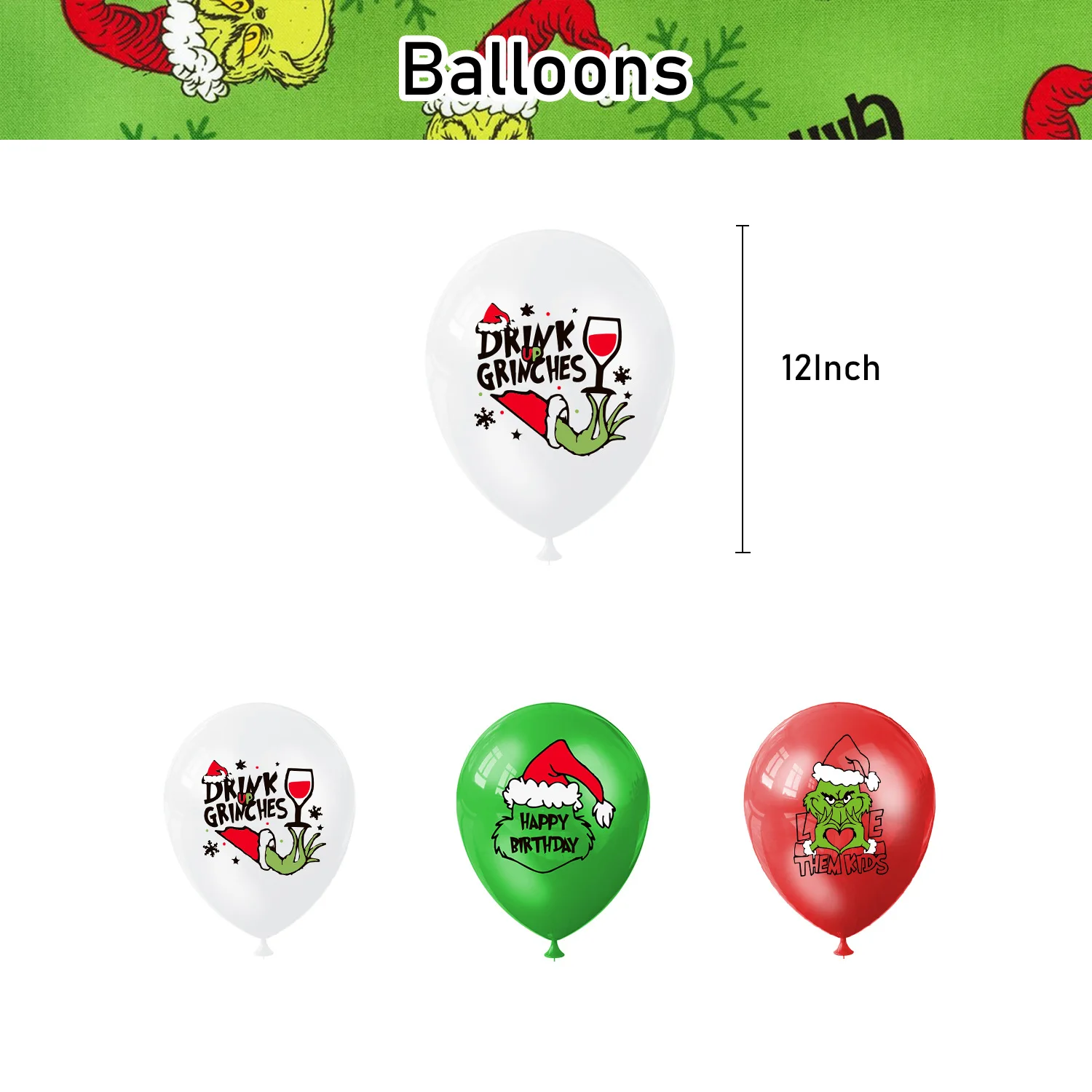 Grinch Christmas Birthday Party dinnerware Disposable Banner Cake Topper Hanging Flag Grinch Balloons Birthday Decoration set