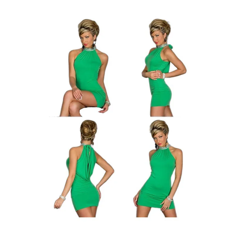 New Party Hot Sell Women Short Mini Halterneck Dress Large Bodycon Sexy Club Skirt With Sequins Decoration