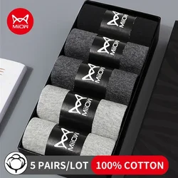 MiiOW 5 Pairs Men's Cotton Socks Black Business Men Deodorant Crew Sock Breathable Mens Antibacterial Long Socks Sports Stocking