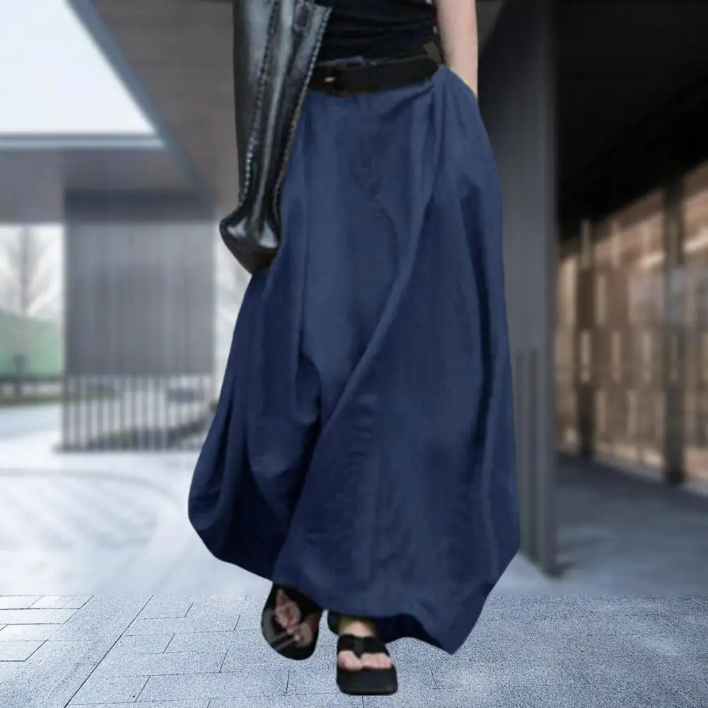 Flowy Skirt Elegant Women's Maxi Skirt with Elastic Waist A-line Design Solid Color Large Swing Hem Long Dance for Streetwear