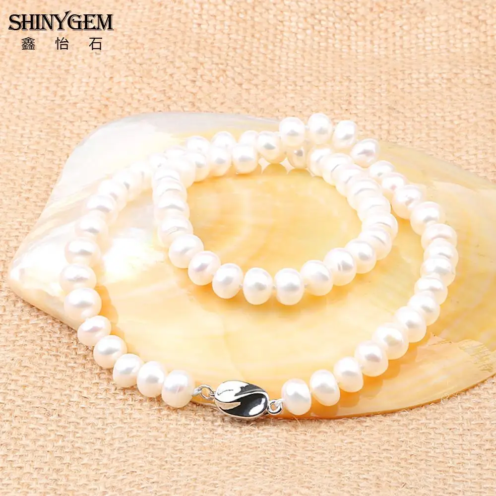 SHINYGEM Freshwater Pearl Necklace Women 5-6mm Natural Color Valentine Gifts for Boyfriende Ntire String of Pearls