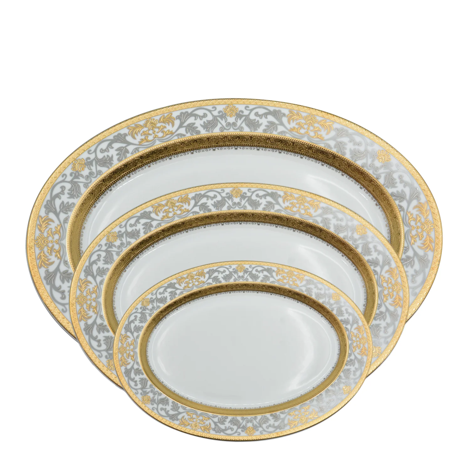 Gold Customized Oval Plate Set 3pcs Fish Plate Set Wedding Hotel Catering Service Plate