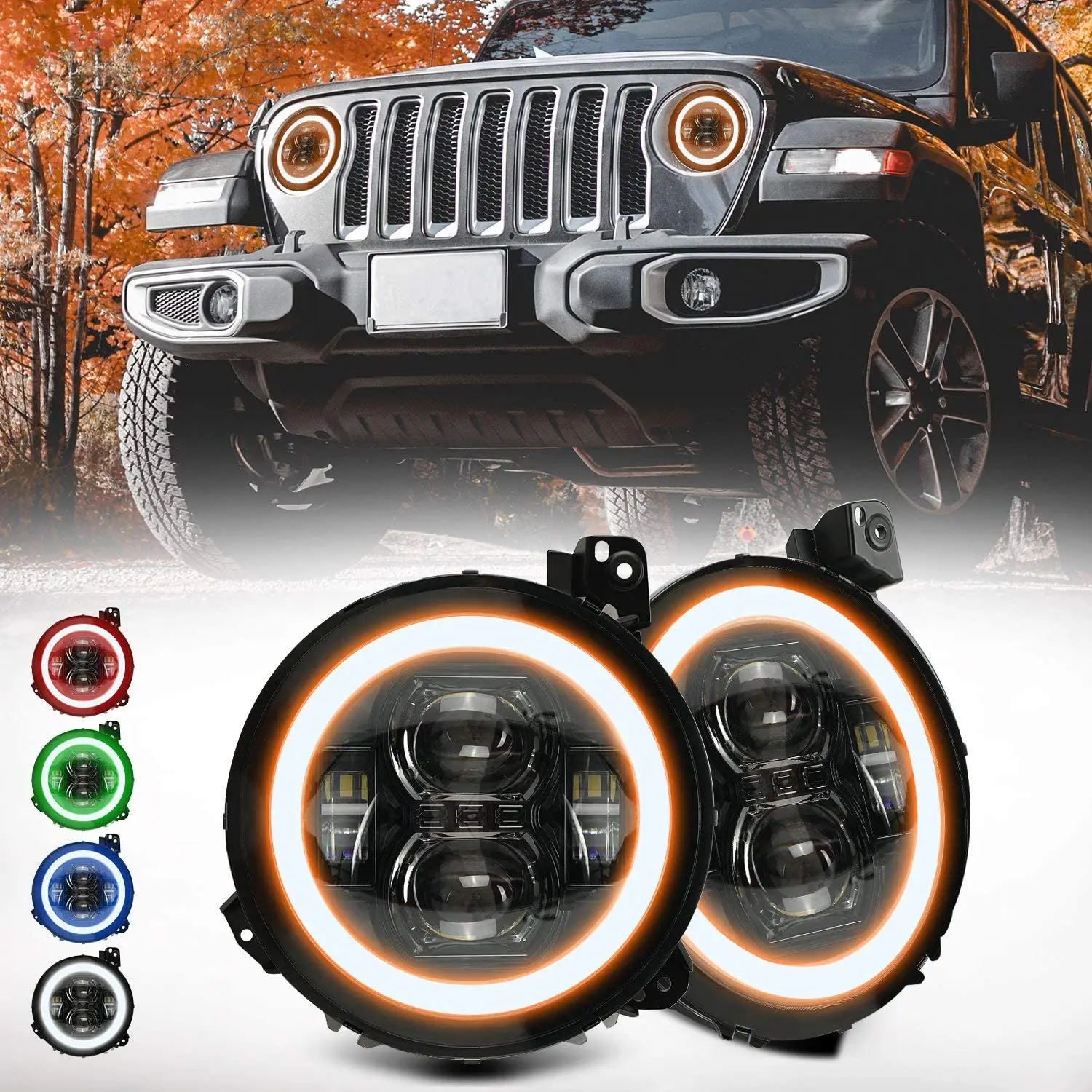 Upgraded 9 Inch RGBW Halo LED Headlights for 2018 2019 2020 Jeep Wrangler JL JLU 2019 2020 Gladiator JT