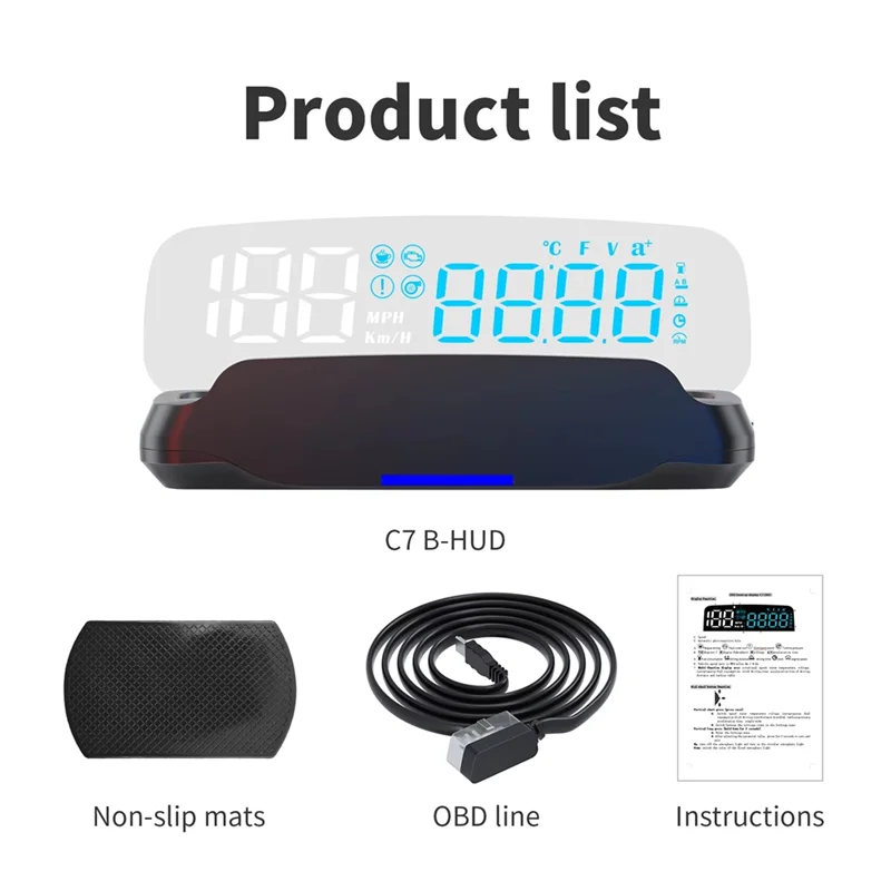 C7B Car OBD HUD Head Up Display Speedometer With Voltmeter Compass Water Temp Projector Navigation Smartphone Holder
