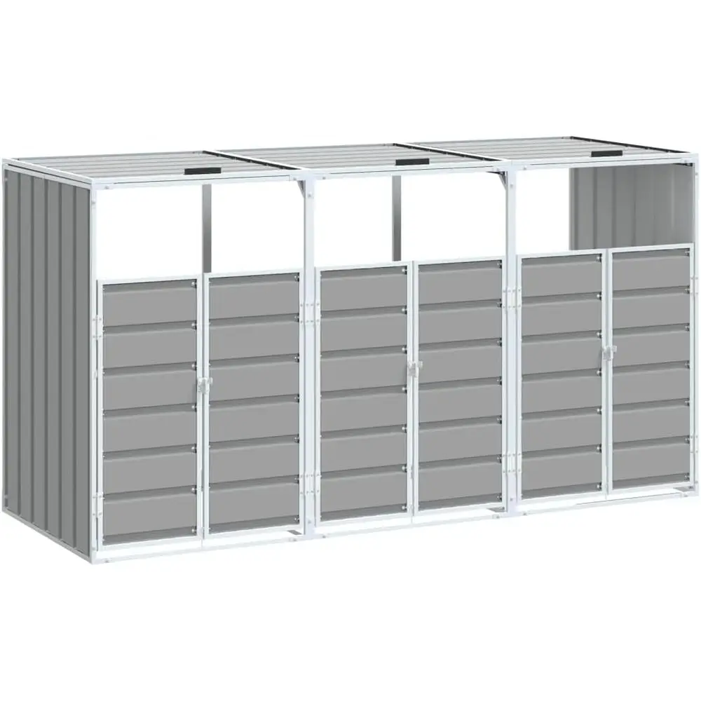 

Серый стальной трехсекционный контейнер для хранения садового инвентаря