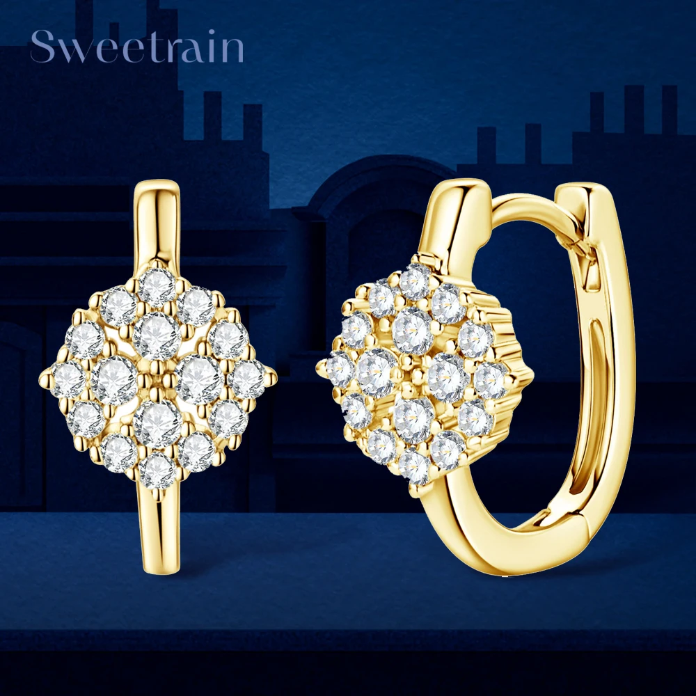 Sweetrain Certified All Moissanite Hoop Earrings for Women 18K Real Gold Plated 925 Sterling Silver Hypoallergenic Earring Gift