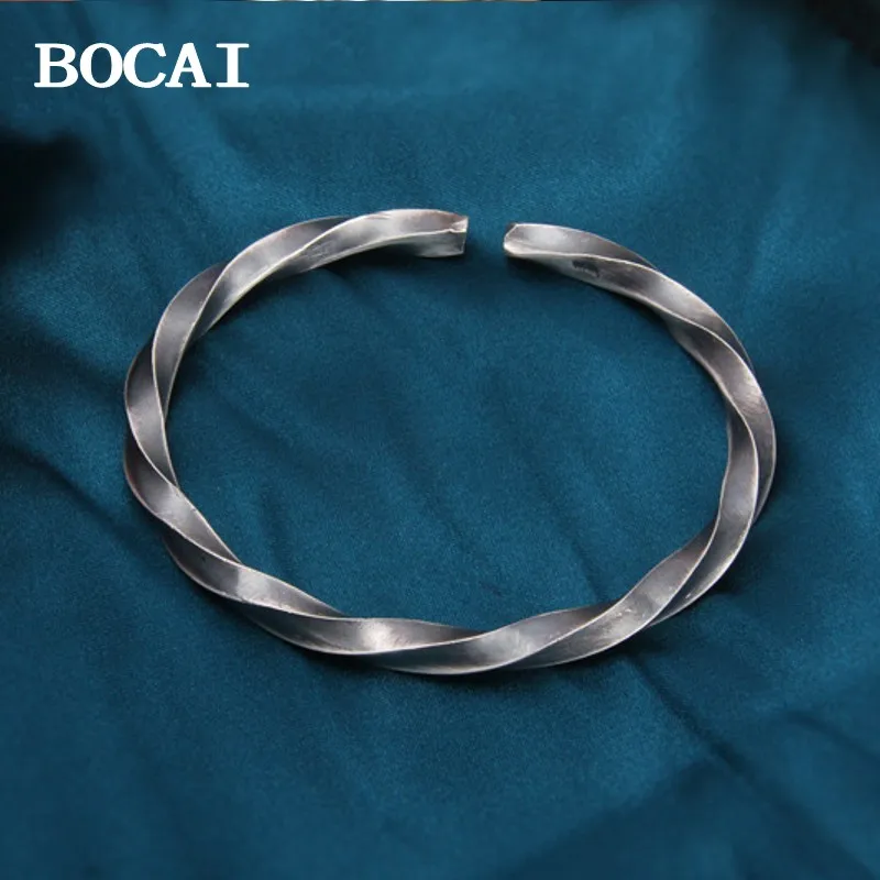 

BOCAI New S999 Silver Retro Personalized Twisted Solid Mobius Bracelet Male Female Gift